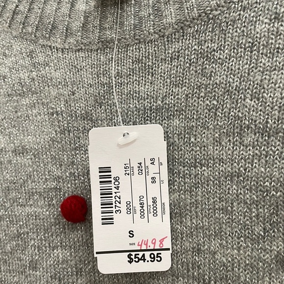 🎉CHRISTOPHER & BANKS gray silver shimmer Pom Pom sweater.  S - Picture 9 of 10